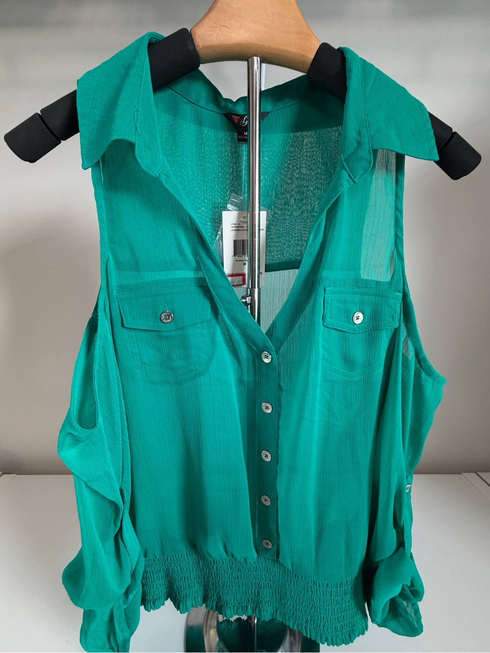 Guess Teal Sleeveless Button-Front Blouse